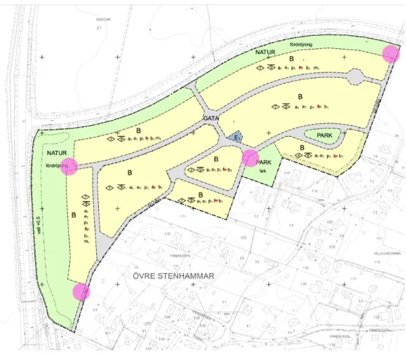 Figur 4.1 Visar detaljplan över bostadsområdet Erstorp i Lidköping kommun  (Lidköpings kommun, 2018)