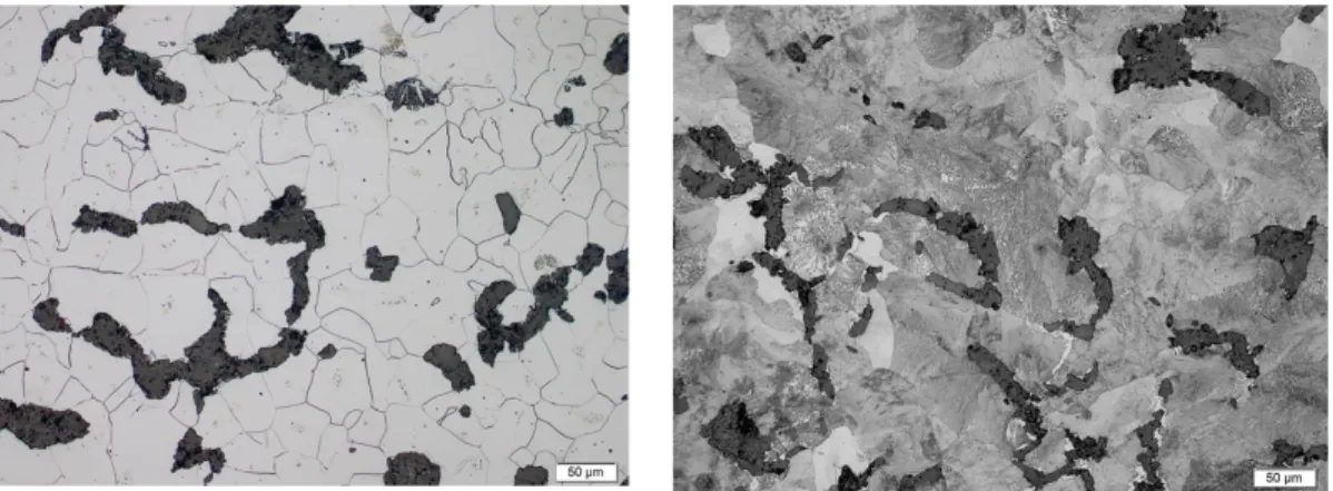 Figure 12 (a) and (b) show the as cast microstructure of the fully ferritic and high-alloyed fully  pearlitic CGI materials respectively, used in this study