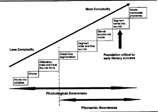 Figur 1. Visar sambandet mellan fonologisk medvetenhet (’phonological awareness’) och fonemisk medvetenhet  (’phonemic awareness’)