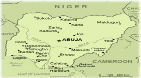 Figure  1: Map showing  geographical  location  of Nigeria 1