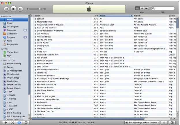 Fig 1. Exempel på hur iTunes ser ut. 