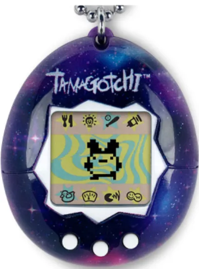 Figure 1: A Tamagotchi unit (from www.bandai.com) through nurturing, caring, and enjoyment of interacting with a pet [9]