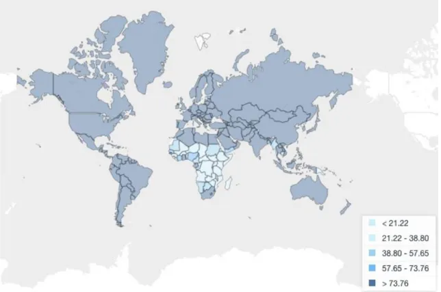 Figure 1: Access to electricity 2014 (% of population) (Source: World Bank ). 