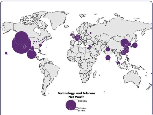 Figure 4: The Geography of Tech and Telecom Billionaires 