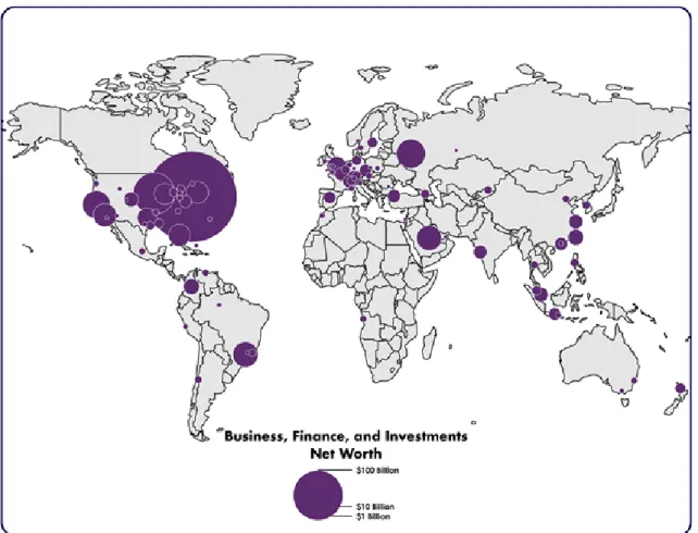 Figure 5: The Geography of Business, Finance, and Investment Billionaires 