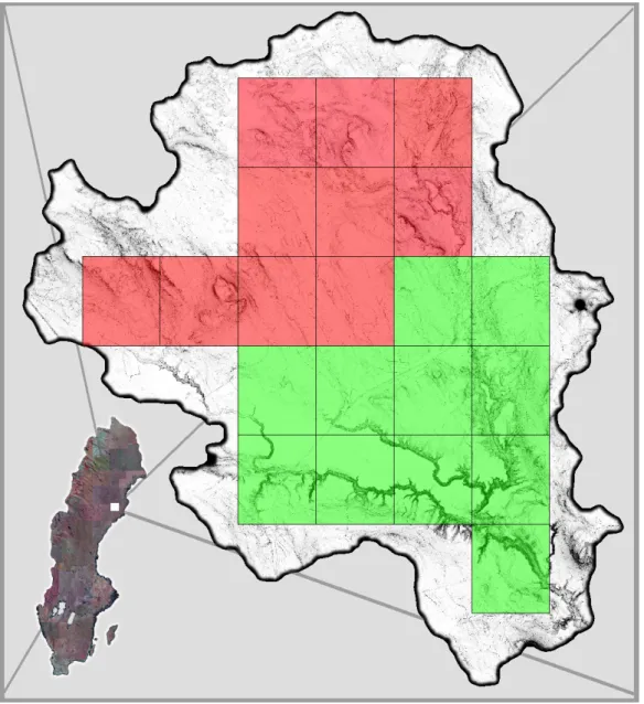 Figure 4. Krycklan’s location in Sweden. Red zones were used for developing the model and green zones were used for evaluation