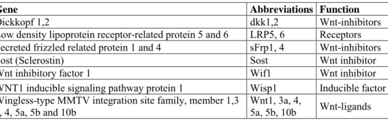 Table 1: Genes studied for the mRNA expression. 