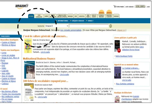 Figure 2.4 - Example of transparent personalisation, (Amazon.com homepage, 2008) 