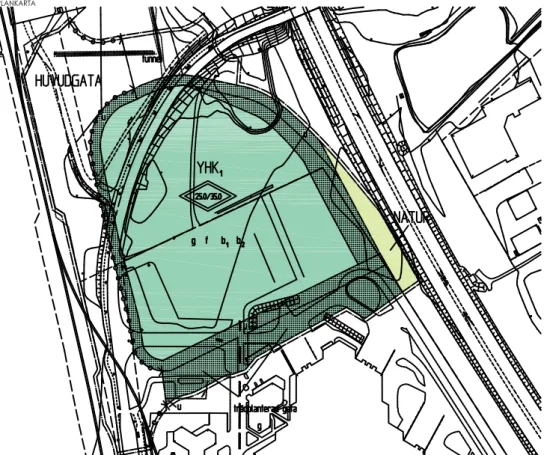 figur	1.	Plankarta	–	Detaljplan	för	ny	arena	inom	norra	del	för	kvarteret	Bilen,	 Sweco	
