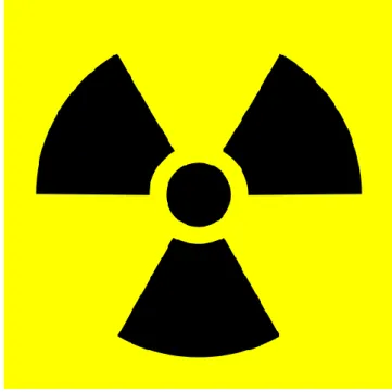 Figur 2.6. Symbolen för radioaktivt avfall är  utformad för att vara tydligt igenkänningsbar  världen över och ska kunna fungera i minst  10 000 år