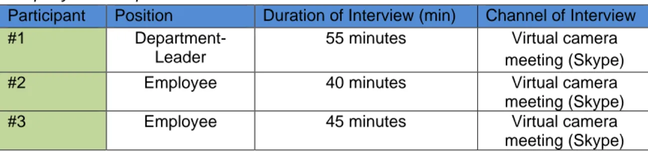 Table 3: Company B interviews 