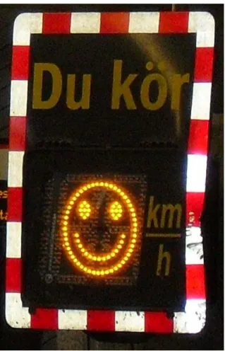 Figur 7  Hastighet och VAS-smiley skylt för kollektivtrafiken Slussen, Stockholm. Foto: 