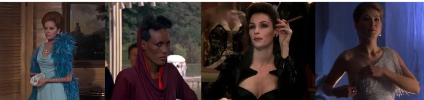 Figure 6. The female antagonists from Thunderball, A View To a Kill, Goldeneye and Die another Day portrayed in    