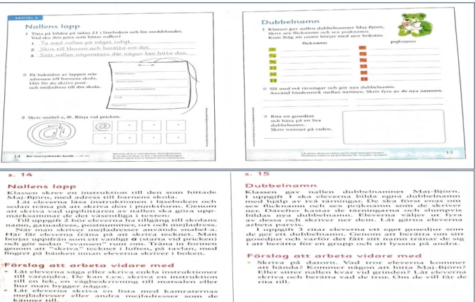 Figur 4. Exempel i materialet på bilder från arbetsboken med facit samt förslag att arbeta vidare med  etc