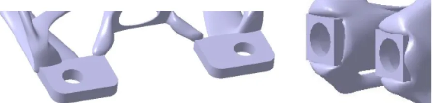 Figur 36. Närbild på övergångar mellan designvolym och icke-designvolym för CAD modell av fäste 2 