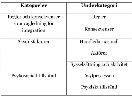 Tabell 3: Kategorier samt underkategorier 