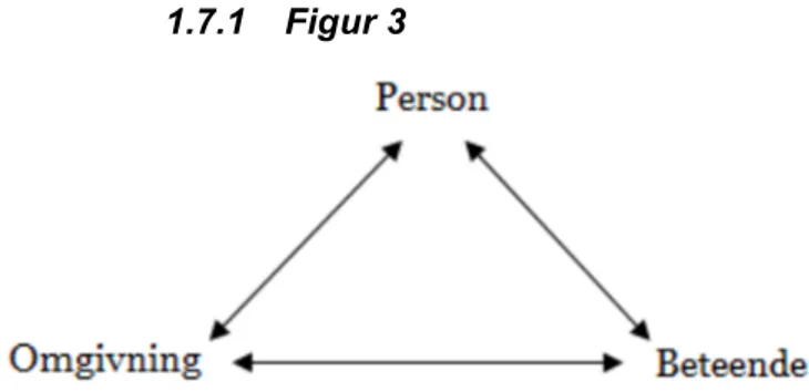 Figur 3. Källa: Denison och Åsenlöf (2012). Socialkognitiva teorins utgångspunkt: samspelet mellan  person, omgivning och beteende