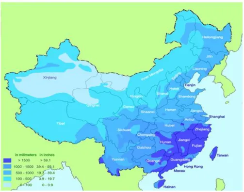 Figure 1. The average annual precipitation in different regions of Mainland China [5]