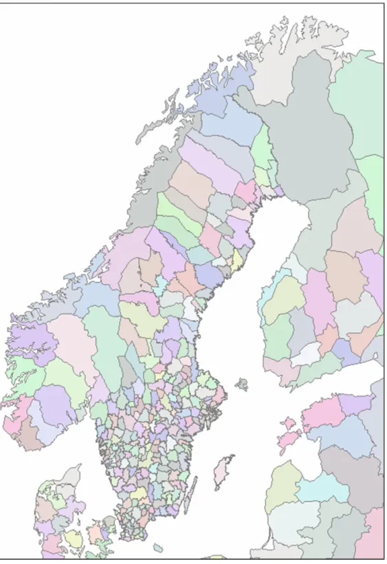 Figure 3.1  Administrative zones in Sweden and in the neighbouring countries 