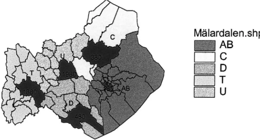 Figur 1 Residenskommuner i Mälardalslänen valda som startområden .