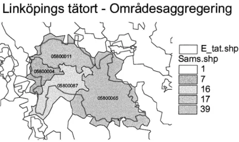 Figur 5 Resulterande områden efter aggregering fån 152m valda startområden som hör till Linköpings tätort.