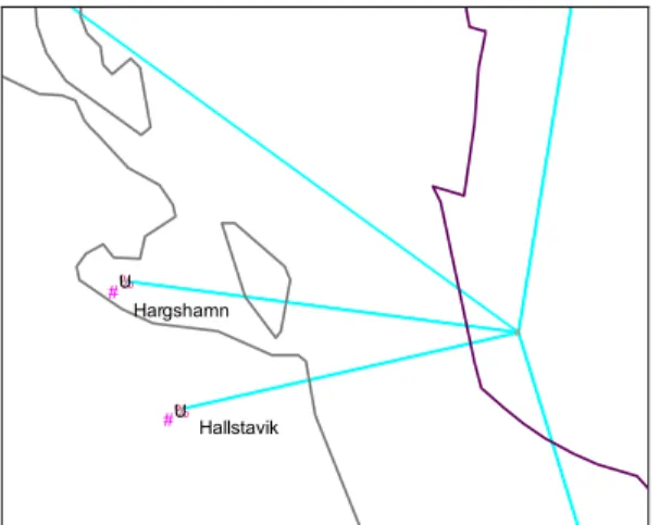 Figur 3.7  Hamnrelationen Hargshamn–Hallstavik har exkluderats då nätverket  bedöms som alltför grovt