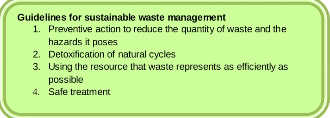 Table 3: Guidelines for sustainable waste management (A Strategy for Sustainable Waste Management –  Sweden´s Waste Plan 2005) 
