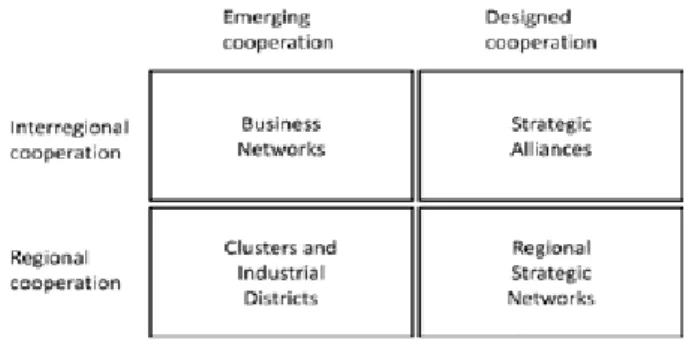 Figure 1:  Different cooperative patterns between business firms. 