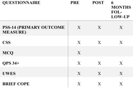 Table 5. Time point for use of each questionnaire in relation to use of the program in  study IV 