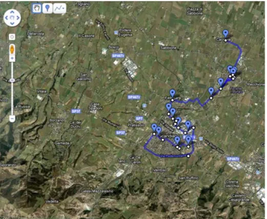 Figure 9 Door to door bus route (please note that the blue drop doesn’t refers to bus  stops but are used to draft the map) 