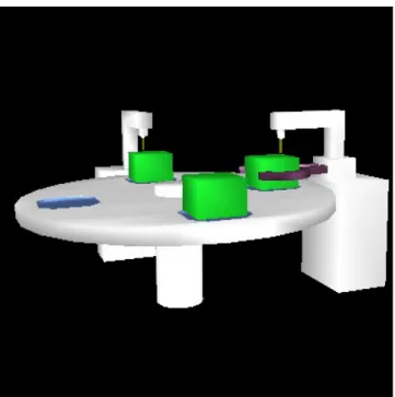 Figure 7: A 3D view over the production cell  with two objects on the slots.