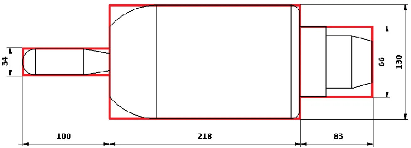 Figur 6. Förenkling av motorgeometri (mått i mm).