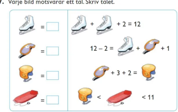 Figur 1: Avbildning av uppgifter inom fälten rigid- samt flexible operational från Favorit Matematik  1A (Haapaniemi, 2012, s.173).