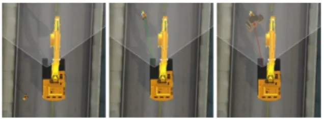 Figure 4: The images depict the excavator from the bird’s eye view in three different situations