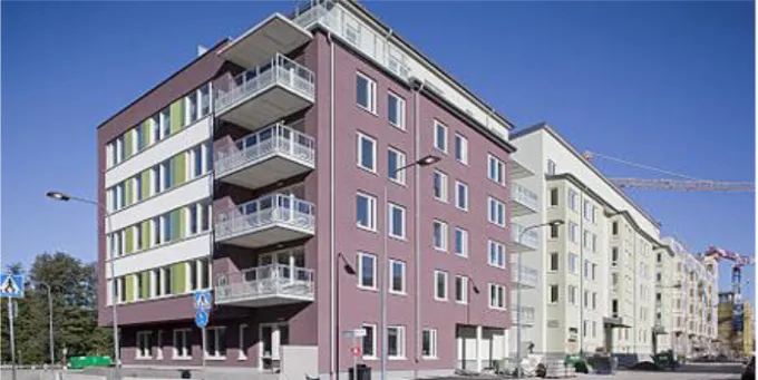 Figure 3: The Active House Apartment is located in a newly built block of apartments  in the Stockholm Royal Seaport area, centre to left in the picture above