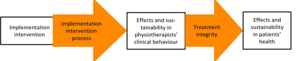 Figure 5. The process evaluation in relation to the physiotherapists’ clinical behav- behav-iour and patients’ health outcomes