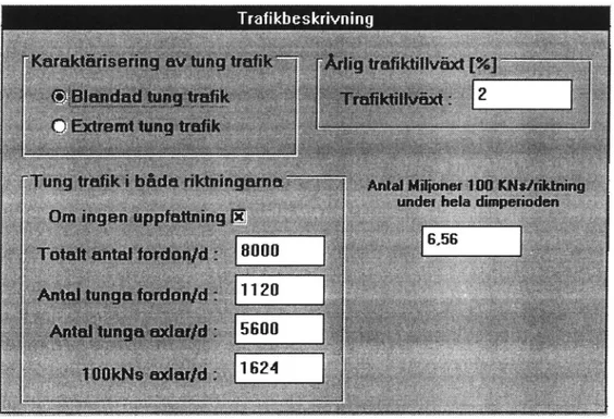 Tabell Description of the heavy traffic, number of 100 kN/heavy axle, correctedfor cross-distribution.