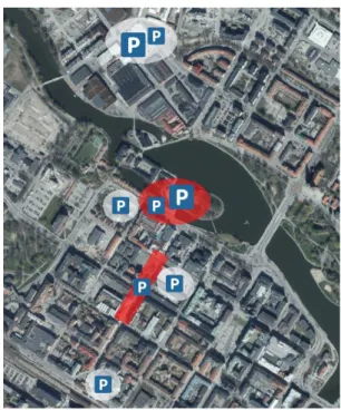 Figur 3: Visar parkeringsytor efter ombyggnationen, visualisering av Alicia  Fundberg
