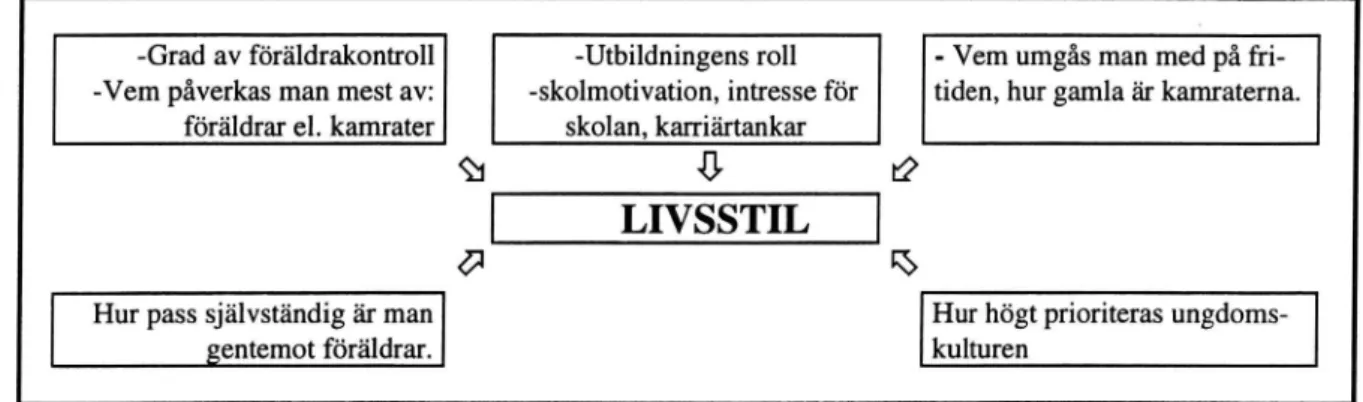 Figur 3 Hermanssons analysmall vid indelning i livsstilar (efter Hermansson, 1988 sid 142-143).
