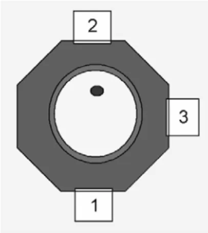 Figure 4.2: The three port simulation setup with the breast phantom in the middle.