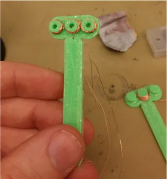 Figure 2: 3D printed rake shaped probe with three air coils