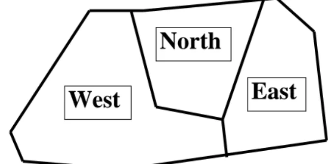Figure 2  The city centre divided in three zones. 