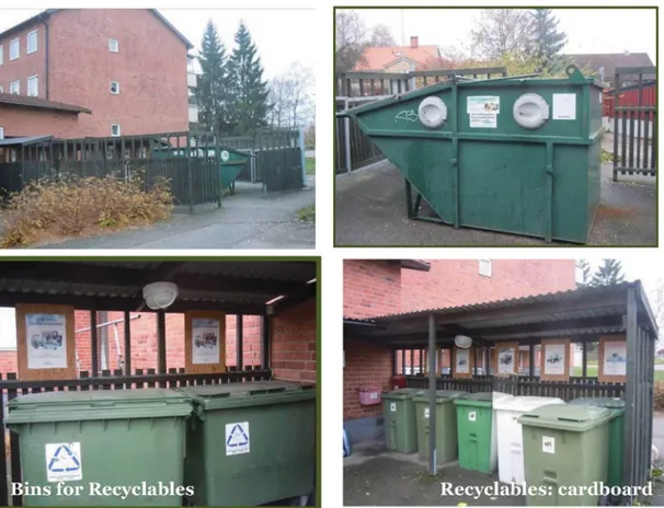 Figure 4.5. Property-close collection of waste at apartment blocks, a) outdoor and b)  indoor.