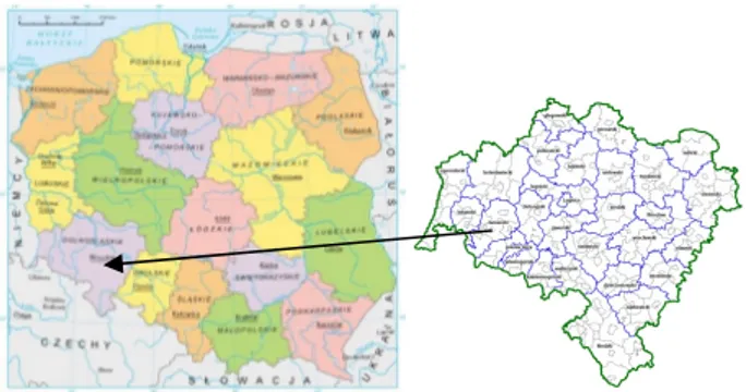 Fig. 3 Lower Silesia. The figure on the left shows location of the  voivodship. The figure on the right shows the voivodship and   