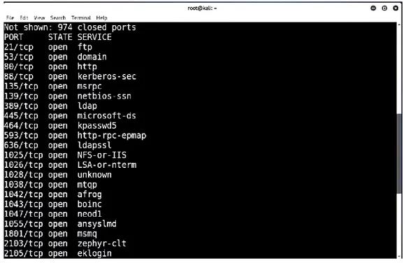 Figure 3: List of open ports found