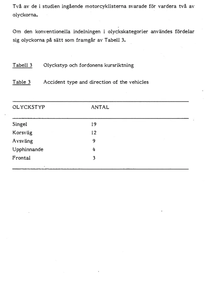 Tabell 3 Olyckstyp och fordonens kursriktning