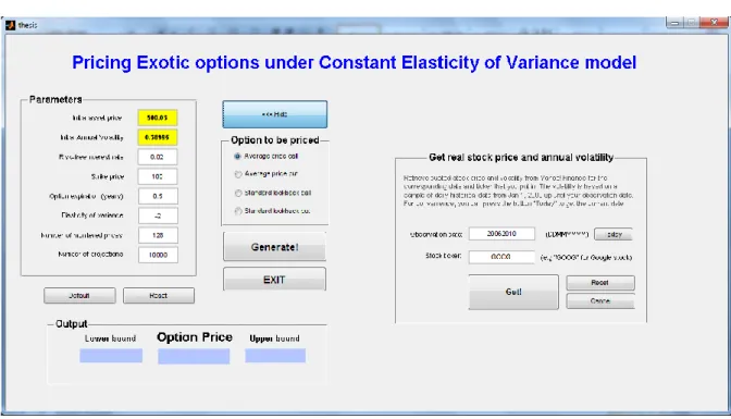 Figure 2 - Outlook of MATLAB GUI; Get real price and volatility