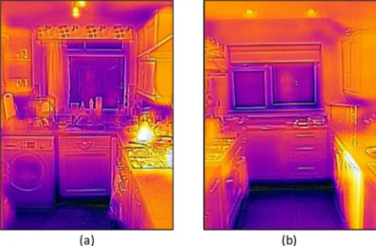 Fig. 18. IR images with visual edges of ﬂoor, taken by householders, (a) P32 and (b) P45.