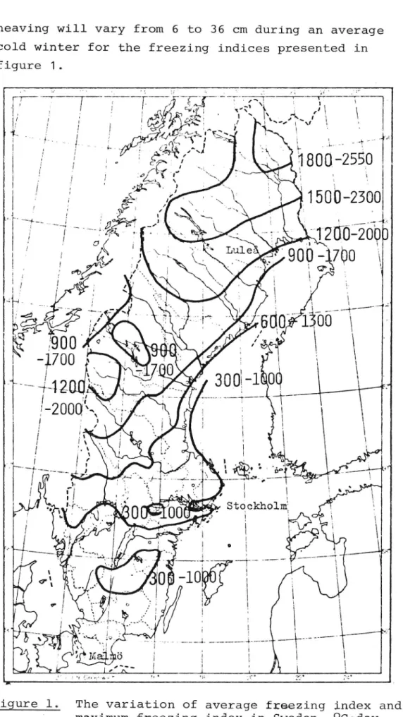 Figure 1. The variation of average freezing index and maximum freezing index in Sweden, OC'day