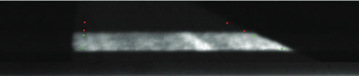 Figure 3  The appearance of the road marking at test site number 17. The bright band,  meaning high retroreflection, is located towards the shoulder a few centimetres from  the middle of the edge line